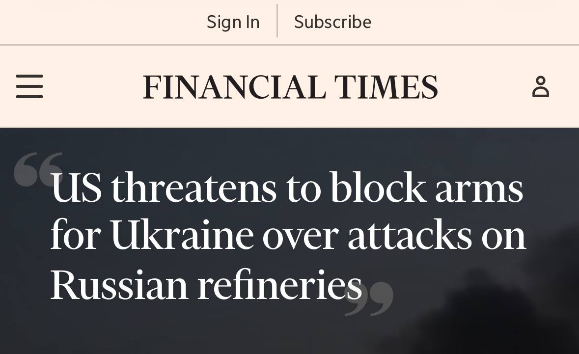 US Threatens to Halt Arms Supplies to Ukraine Over Strikes on Russian Refineries
