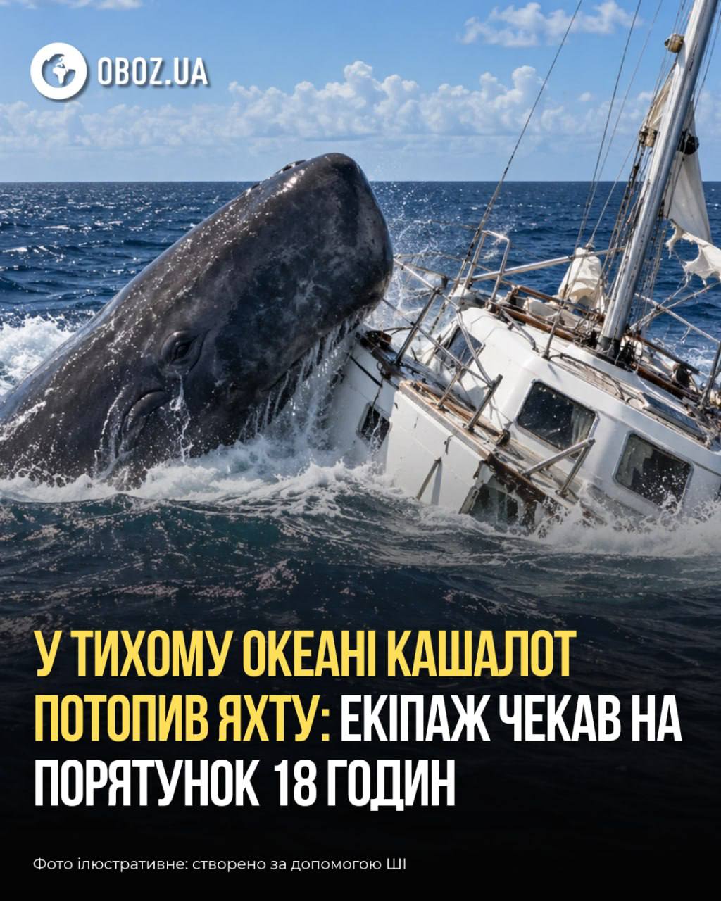 Кашалот врізався в яхту в Тихому океані: екіпажу вдалося врятуватися