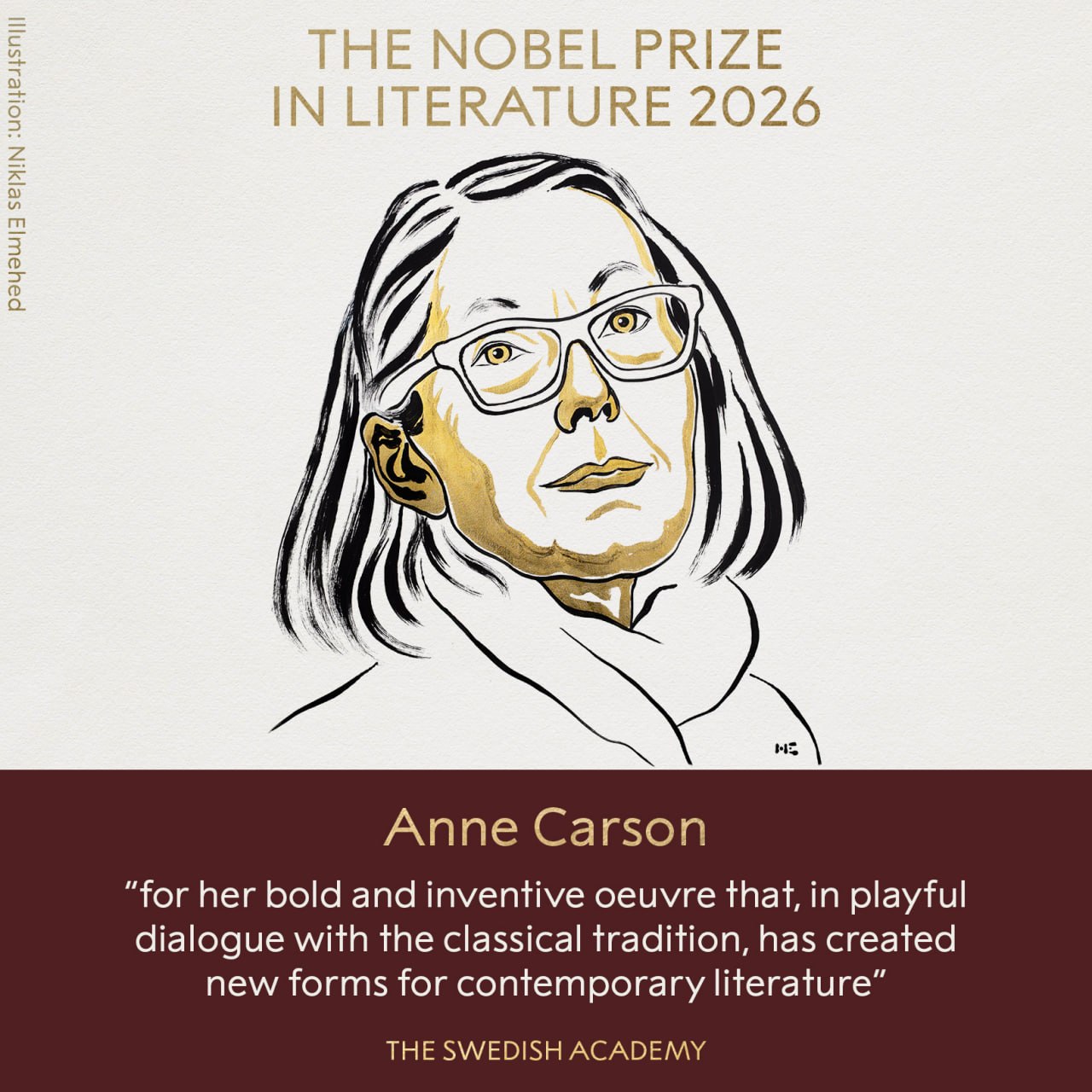 Ann Carson awarded the 2026 Nobel Prize in Literature