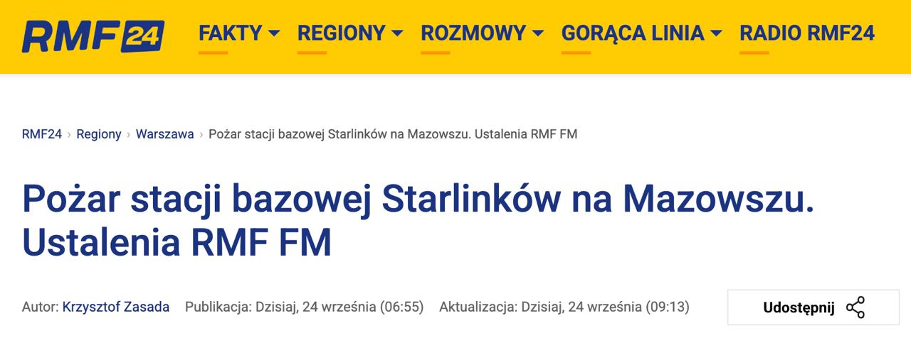 Arson at Starlink Station in Poland Disrupts Internet Connectivity for Ukraine