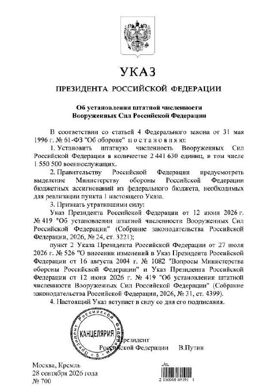 Putin Increases the Number of Russian Armed Forces to 2.44 Million